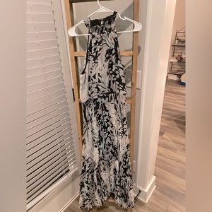 White House Black Market Black & White Halter Pleated Midi Dress